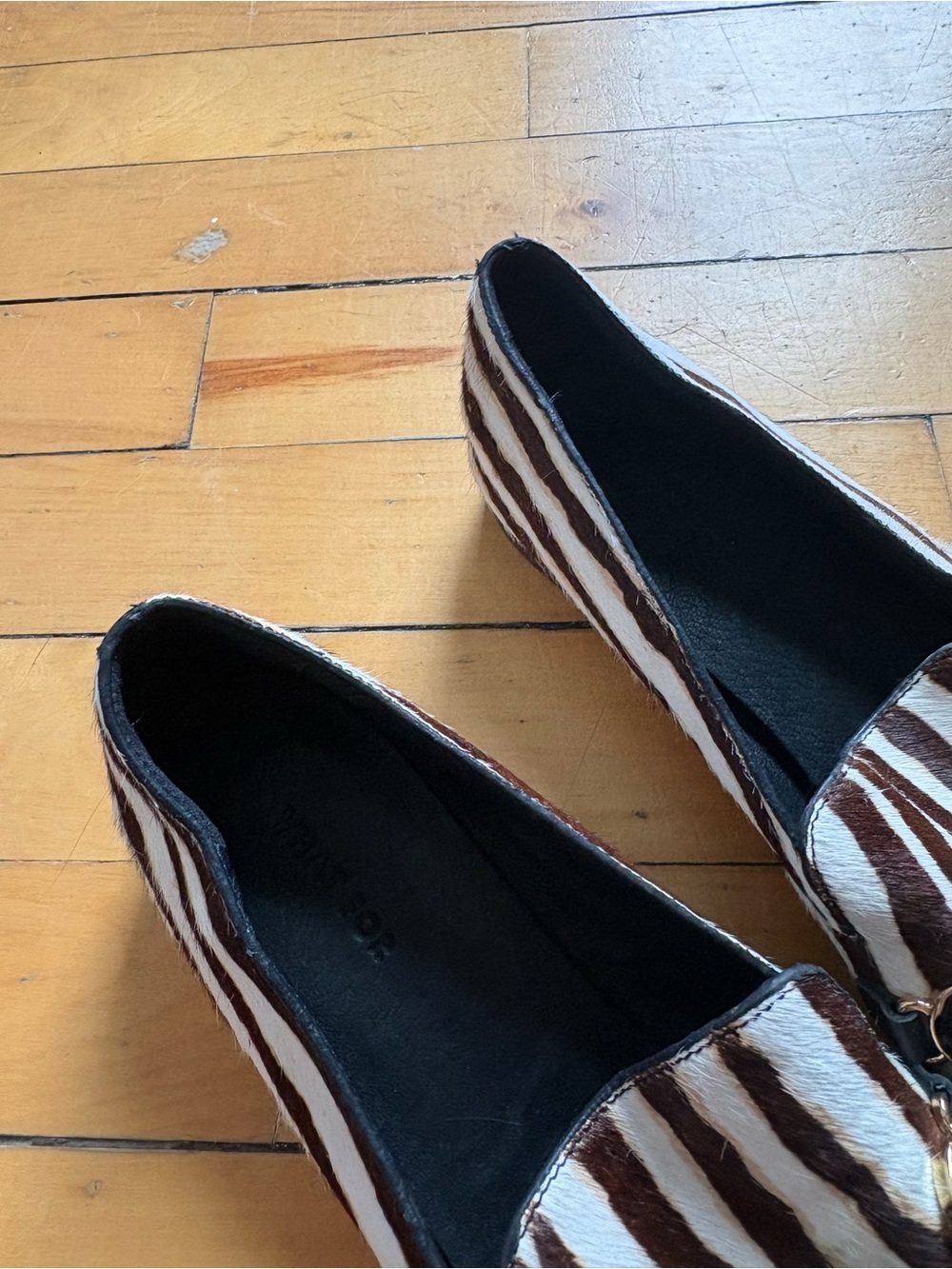 What For Sz 5.5 (36) Zebra Pony Hair Bedazzle Loafers - Picture 4 of 9